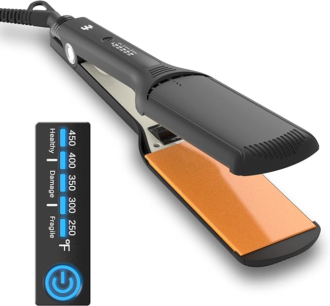 Elilier 2.20" Hair Straightener, Extra Wide Flat Iron/Plancha de Cabello, Adjustable Temperature, Ceramic Coated Floating Panel, 30s Fast Heating, Dual Voltage, for Thick Curly Hair