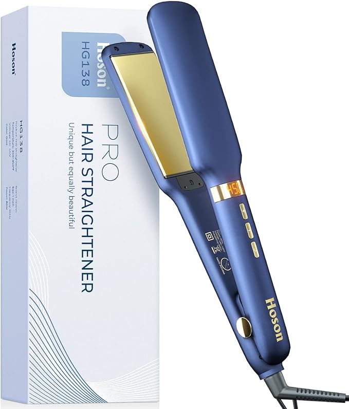 Hair Straightener for Thick Hair, 1.75 Inch Wide Plate Flat Iron for Hair, Ceramic Hair Straightener LCD Display, Blue
