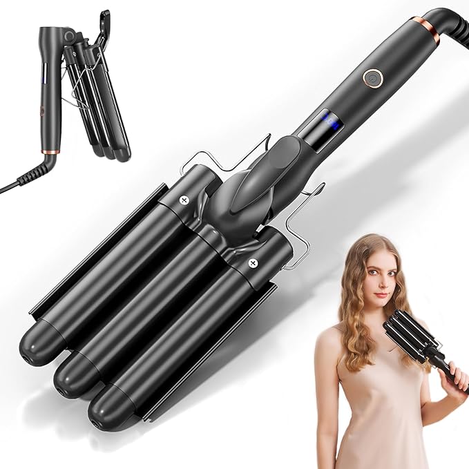 Hair Waver, 1 inch 3 Barrel Curling Iron, Foldable 25mm Hair Crimper, 4 Temperature Settings Adjustable Heat Up Quickly Curling Wand