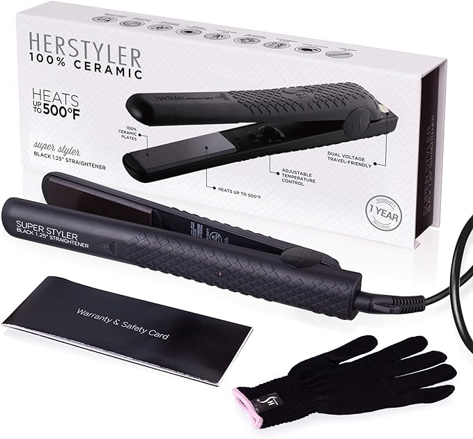 Herstyler Superstyler Onyx Ceramic Flat Iron, Ceramic Hair Straightener With Adjustable Temperature, Travel-friendly Dual Voltage Flat Iron