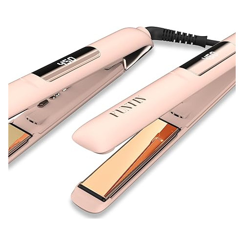 FUNTIN S10 Hair Straightener, Flat Iron - 100% Pure Titanium Flat Iron for straightening Curls Ion Inside 1 Inch (Baby Pink)