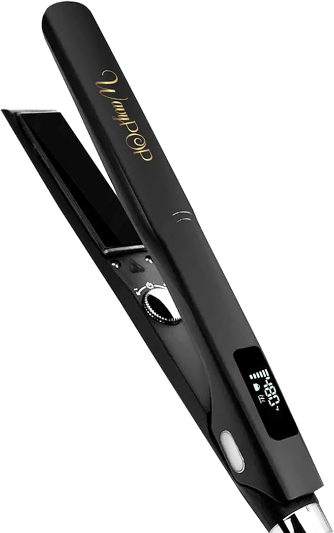 WAVYPOP PRO Digital 2 in 1 Nano Titanium Flat Iron Hair Straightener & Curling Wand 1.25" | Professional Straightening Hair Iron with Ceramic Heater and Auto Shut Off | Dual Voltage & Adjustable Temp