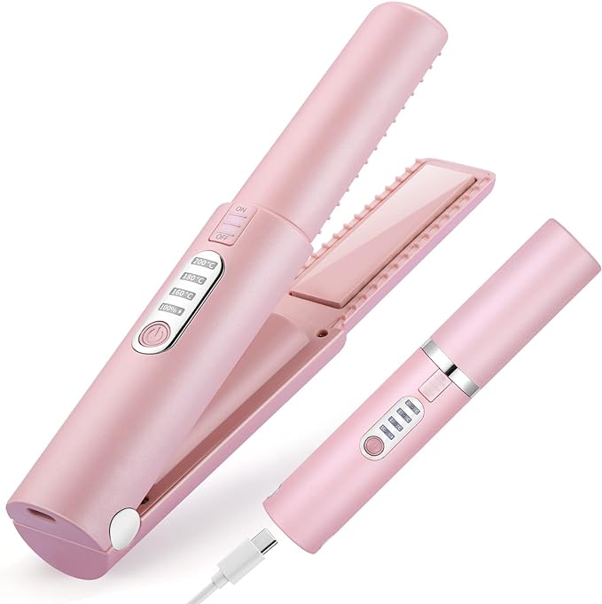 JMFONE Cordless Hair Straightener, Mini Cordless Flat Iron 2 in 1, Portable USB-C Rechargeable 5000mAh Battery, Ceramic Plate, Quick Heat & 3 Adjustable Temp,Travel Size Preferred Gifts For Women Girl
