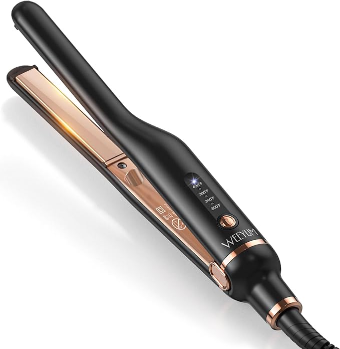 WEEYUM 1/2 Inch Mini Flat Iron, Small Flat Iron for Short Hair, Pencil Hair Straightener for Edges, Pixie Cut and Bangs with Dual Voltage, Gold
