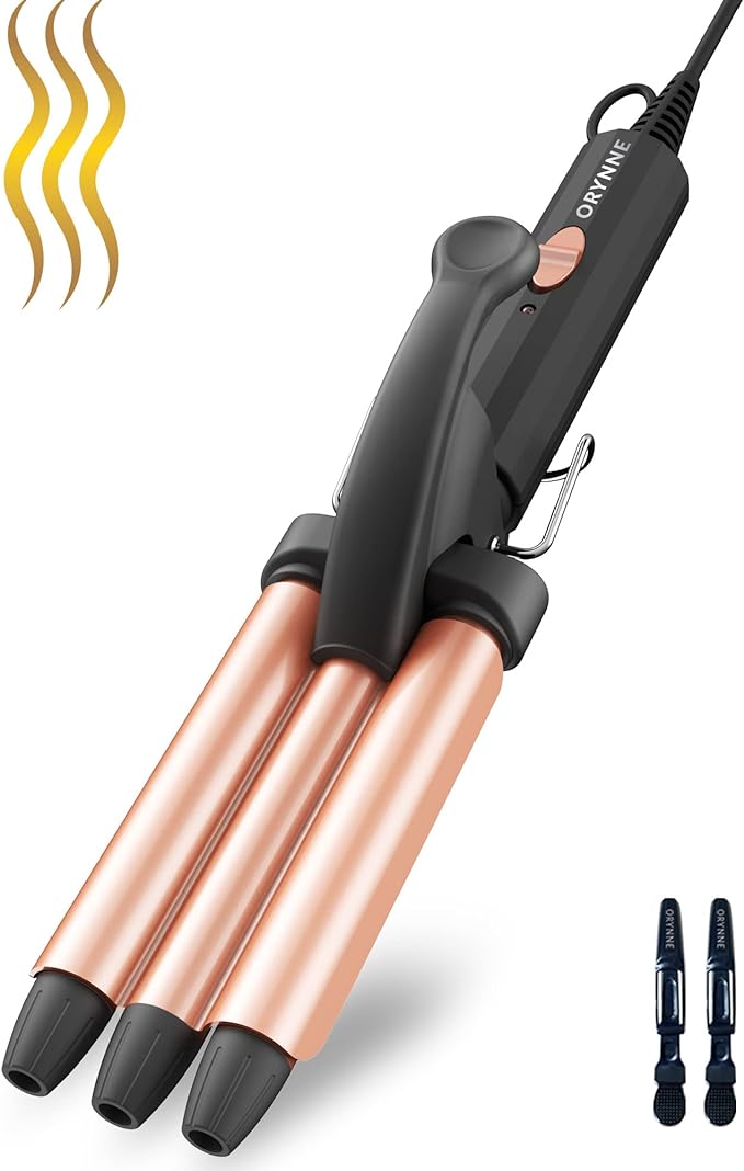 ORYNNE Small Hair Crimper, 1/2 Inch Beach Waves Curling Iron, Mini Hair Waver for Short & Long Hair, Argan Oil Infused 3 Barrel Curling Iron, Fast Heat Up Crimps Hair Iron, Light Weight & Easy to Use