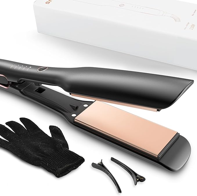 Flat Iron Hair Straightener, Hair Straightener with Floating Board, 1.57" Wide Flat Iron with Auto Shut-Off, Ceramic straightener flat iron for All Hairstyles, Professional Hair Iron and Curler 2 in 1