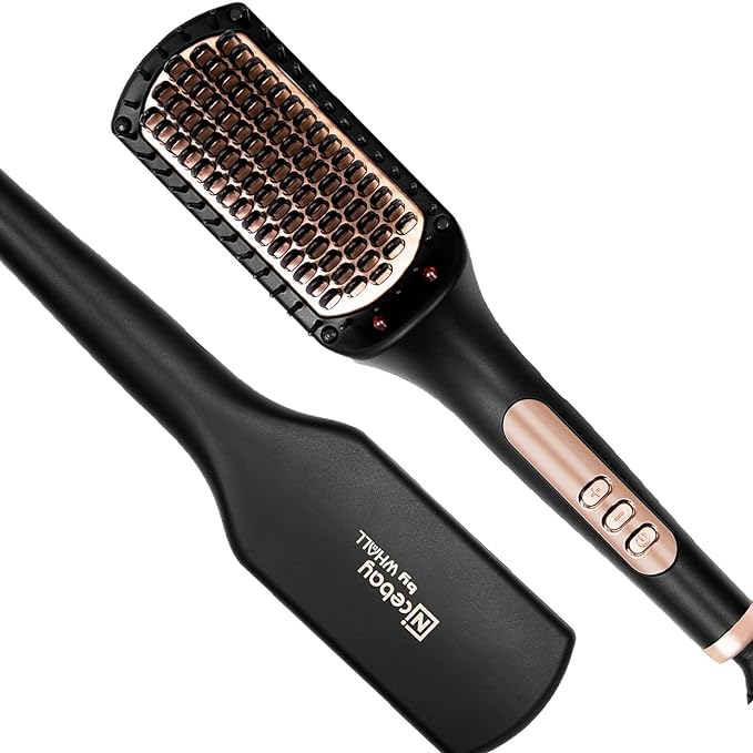 Nicebay Hair Straightener Brush, Negative Ion Hair Straightening Brush for Women, Anti-Scald & Auto-Off Feature, Fast Heating & 6 Temp Settings Straightening Brush