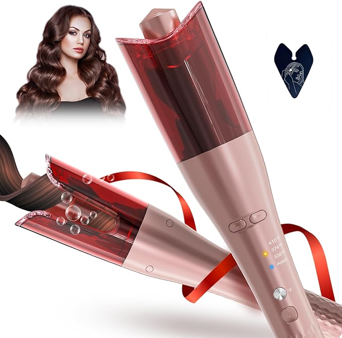 Automatic Curling Iron, 2023 Upgraded Rotating Curling Iron with Anion to Protect Hair, Double Layer Heat Shield, Smart Anti-Stuck, Auto Shut-Off，Hair Curler with Dual Voltage, Hair Styling Tools