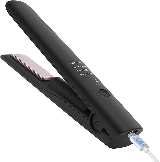 Cordless Hair Straightener, iTayga 2 in 1 Wireless Hair Straightener and Curler, Portable Travel Flat Iron with 5000mAh Battery, USB Rechargeable Suitable for Many Hairstyles, 4 Colors, Black