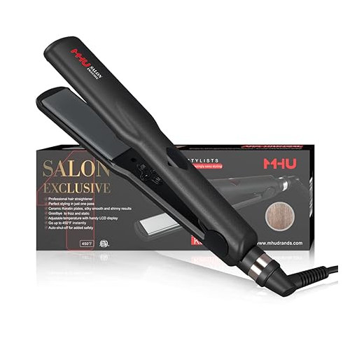 Professional Hair Straightener 2 in 1 Dual Voltage Curling Iron with Floating Plates, 1.25 Inch Wide Ceramic Ionic Flat Iron for Straightening and Curling,Digital Disply ,Auto Shut Off, Black