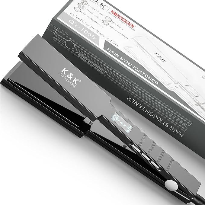 K&K Hair Straightener 1.75" Wide Plate Titanium Professional Flat Iron for Thick Hair with 30 Heat Settings & Digital Controls 15s Fast Heat Up Straightening Iron for All Hairstyles Auto-Off