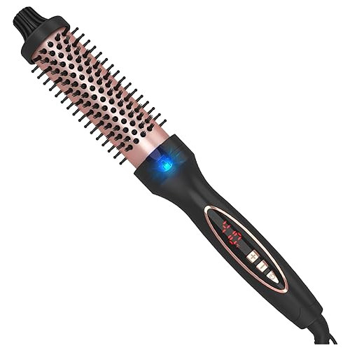 PHOEBE New Upgrade 1.25 Inch Thermal Brush Create Loose & Volume Curls Digital Display 9 Heat Settings Tourmaline Ionic Hair Curler 1 1/4 Inch Curling Iron Brush Dual Voltage for Traveling