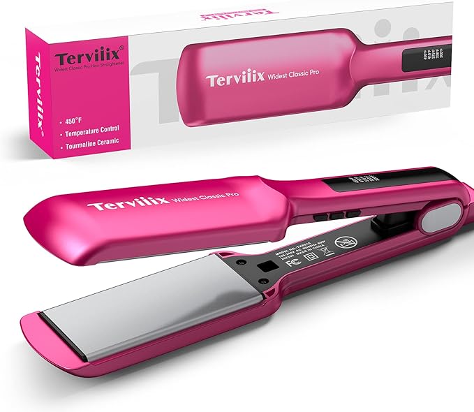 Terviiix Flat Iron Hair Straightener, 2 Inch Widest Ceramic Flat Iron for Hair, Professional Straightening Irons with Adjustable Temp, Fast Styling for Silky Smooth Hair, Dual Voltage, Auto Off, Pink