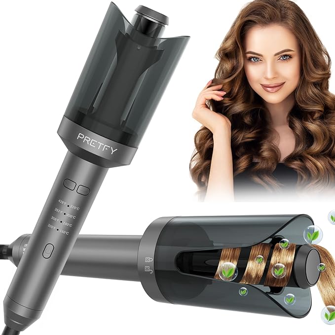 Automatic Curling Iron，Auto Hair Curler with 1 inch Ceramic Ionic Barre，4 Gears Heating Temperatures & LCD Display Curling Iron Wand, Auto Shut-Off and Anti-Scald,Fast Heating for Hair Styling