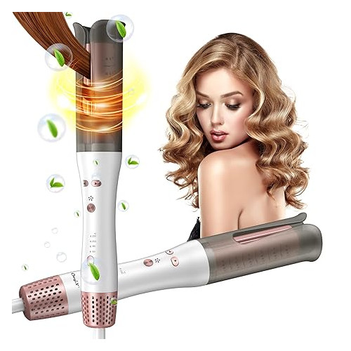 CkeyiN Automatic Curling Iron,Professional Anti-Tangle Auto Hair Curler with 1.25" Ceramic Ionic Barrel & 4 Temperature,Dual Voltage Rotating Wand with Auto Shut-Off,One-Click Cool for Hair Styling