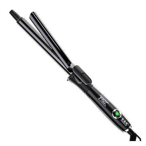 K&K 3/4 Inch Curling Iron with Clipped Tourmaline Ceramic Barrel Professional 19mm Hair Curler up to 450°F Dual Voltage for Traveling 60 Mins Auto Off Suit for Different Hairstyle (3/4 Inch)