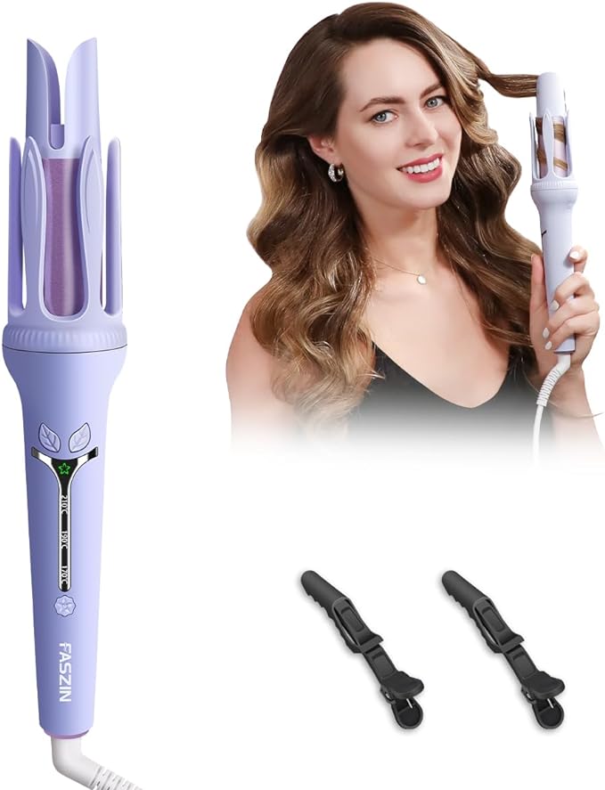 Faszin Automatic Curling Iron, Professional Anti-Tangle Automatic Hair Curler with 3-Speed Temperature & 2 Timer Reminder, Fast Heating, Double Anti-Scald Ceramic Curling Wand for Curly Hair Styling