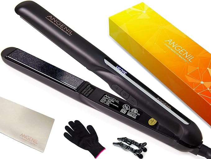 ANGENIL Argan Oil Flat Iron Hair Straightener and Curler 2 in 1, Portable Travel Hair Straightening Curling Iron, Professional Flat Iron 1 Inch Tourmaline Hair Straighteners for Women Gift