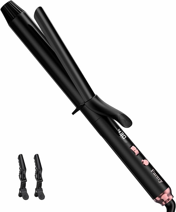 FARERY Long Barrel Curling Iron 1 1/4'', 1.25'' Curling Iron for Thin Hair, Ceramic Curling Iron Infused Argan Oil & Keratin, Lasting Styling, 11 Adjustable Temp, Include Clips & Silicone Pad, Black