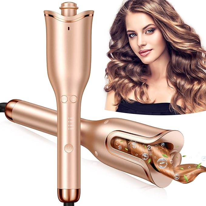 Automatic Hair Curler, Professional Anti-Tangle Automatic Curling Iron with 1" Curling Iron Large Slot & 4 Temperature & 3 Timer, Dual Voltage Rotating Curling Iron with Auto Shut-Off for Hair Styling