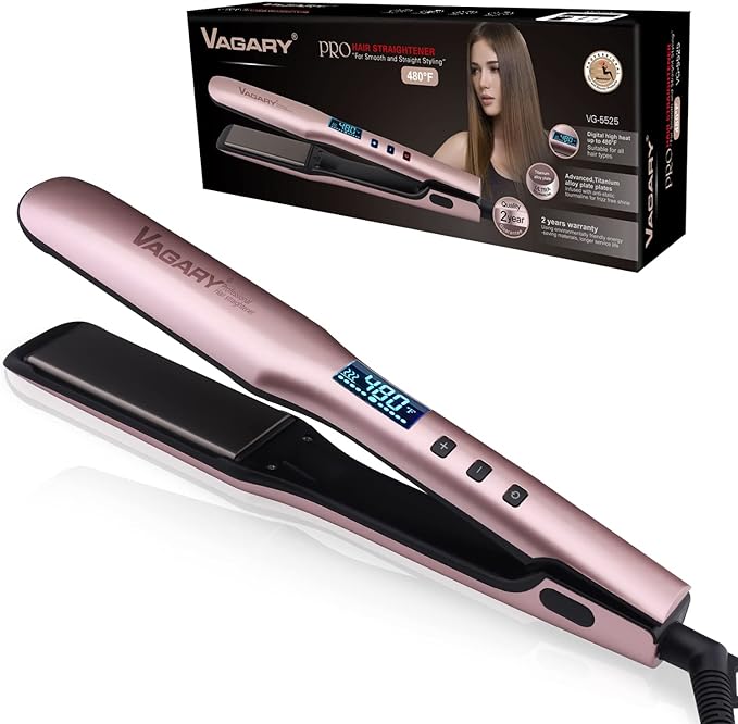 VAGARY Hair Straightener and Curler 2 in 1, Straightening Iron with Anion Hair Care. Flat Iron with Constant Temperature Set Up for All Kinds of Hair Quality. Gift for Women(Pink)