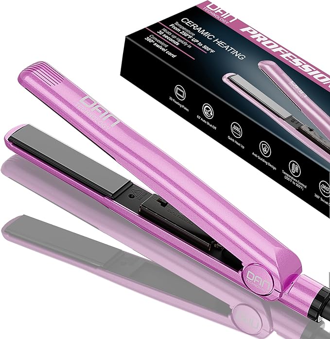 Pink Hair Straightener,500 ℉ High Heat Flat Iron,1 inch Hair Straightener,Ceramic Flat Iron Hair Straightener Iron,Adjustable Temperature & Dual Voltage,Professional Flat Irons for Women