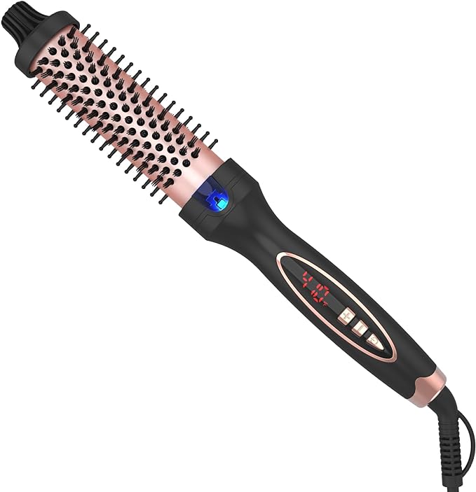 Curling Iron Thermal Brush Dual Voltage Travel-Friendly with Digital Display Temperature Ceramic Tourmaline Ionic Quick Heating Suitable for Man and Women Short and Long Hair (1.25 inch)