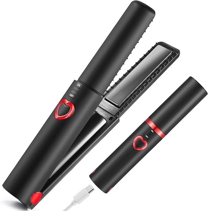 JMFONE Cordless Hair Straightener, Mini Cordless Flat Iron 2 in 1, Portable with USB-C Rechargeable 5000mAh Battery, Ceramic Plate, Anti-Scald & 3 Adjustable Temp,Travel Size Preferred Gifts