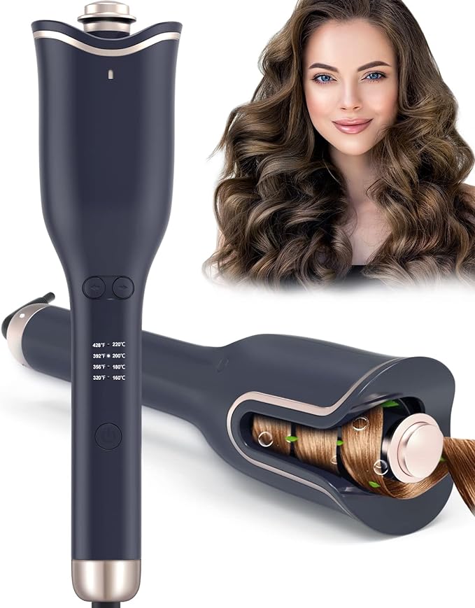 Hair Curling Iron Automatic Curler: Automatic Curling Iron for Long Hair with 4 Temps & 3 Timer Settings & 1" Large Rotating Barrel, Automatic Hair Curling Wand with Dual Voltage, Auto Shut-Off
