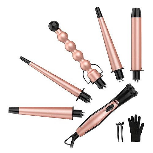 5 in 1 Curling Iron Set - BESTOPE PRO Curling Wand Iron with Interchangeable Barrels, 0.35”-1.25” Hair Curler Wand for Hairstyle, Instant Heat Up