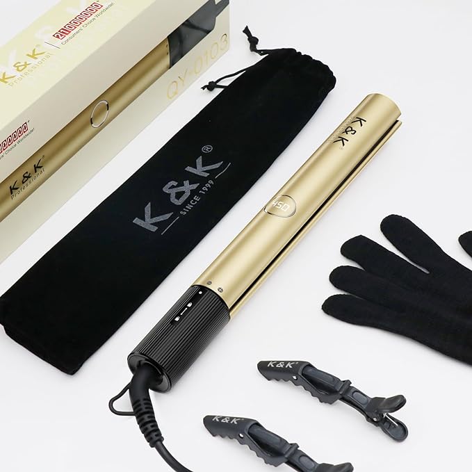 K&K Hair Straighteners for Women, Professional 2 in 1 Straightener and Curler, 100% Pure Titaniuam with Nano Ceramic Tourmaline Coating Plate, 15s Fast Heating 250℉-450℉ Flat Iron for All Hairstyles