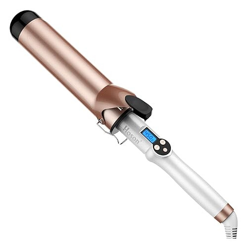 Hoson 2 Inch Curling Iron Large Barrel, Long Barrel Curling Wand Dual Voltage, Ceramic Tourmaline Coating with LCD Display, Glove Include