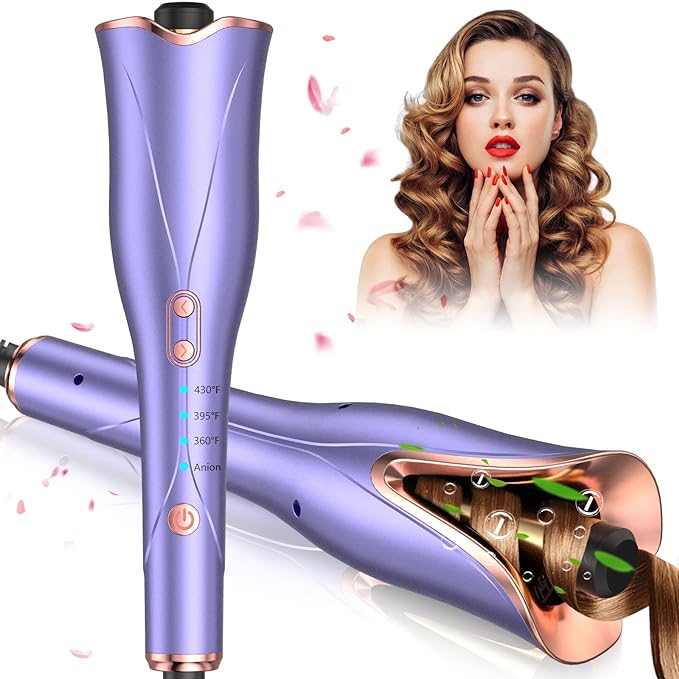 Automatic Curling Iron, Auto Hair Curler Wand with 4 Temp Up to 430℉& Timer & Dual Voltage, 1