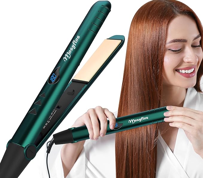 Flat Iron Hair Straightener and Curler 2 in 1 with 15s Fast Heating, 1 Inch Professional Straightening Curling Iron with Adjustable Temp and Automatic Shut Off, Gift for Girls Women