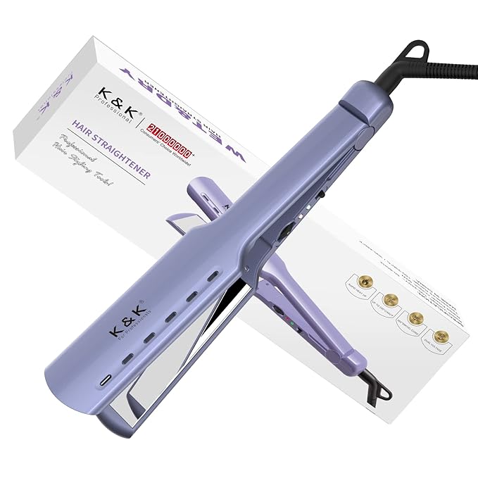 Professional Hair Straightener, 1.75 inch Wide Titanium Plate Flat Iron Straightener for Hair with Adjustable Temp (290°F to 450°F) Instant Heat Up(Purple)