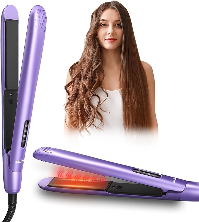 Sejoy Hair Straightener and Curler 2 in 1, Curling Iron with 360° Airflow Styler Tech, 1 inch Professional Flat Iron with Tourmaline Ceramic, Straightening Iron with 5 Temp Settings Dual Voltage