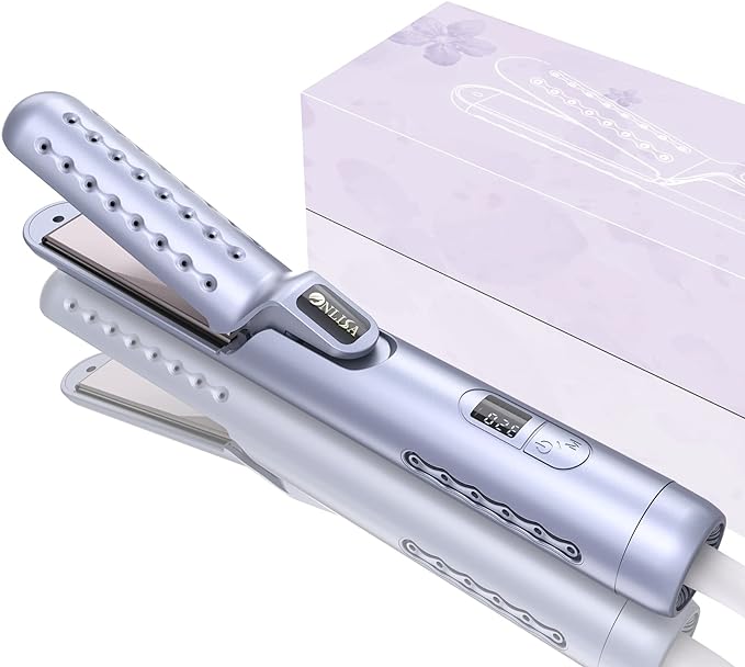360° Airflow Hair Curling Flat Iron, 2 in 1Hair Curler & Straightener for All Styles, with 15S PTC Fast Heat-Up, 3D Floating Plate & 48 Tiny Ionic Air Vents for Better Maintain Your Look
