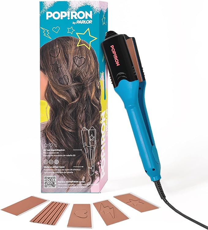 PopIron Hair Straightener & First 3D Image Hair Imprinting Iron - Comes with 5 Different Plates Including Crimper, and 3 Fun Shapes. Perfect hot Tool for Hair Art or Festival Hair!