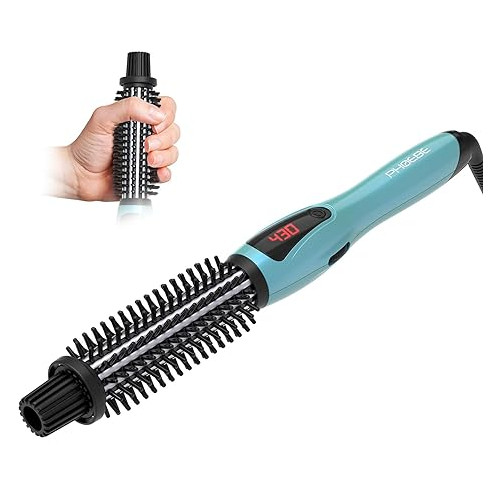 PHOEBE Curling Iron Brush Anti-Scald Bristles Instant Heat Up Dual Voltage Ceramic Tourmaline Ionic Hair Curling Wand for All Hair Types (1 Inch)
