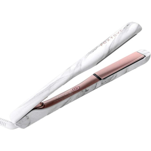 FoxyBae White Marble Rose Gold Flat Iron - Ceramic Tourmaline Technology - Hair Straightener with Negative Ions - Straightens & Curls Hair - Professional Salon Grade Hair Styling Tool (1