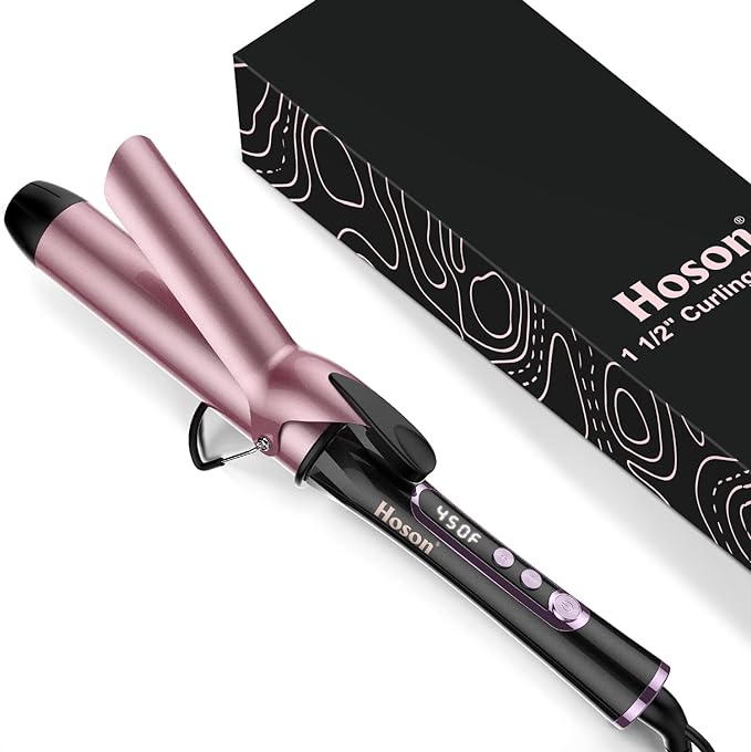 1 1/2 inch Curling Iron, Dual Voltage Large Hair Curling Iron Heat up to 450°F, Professiona Curling Wand Ceramic Tourmaline(Rose Gold)