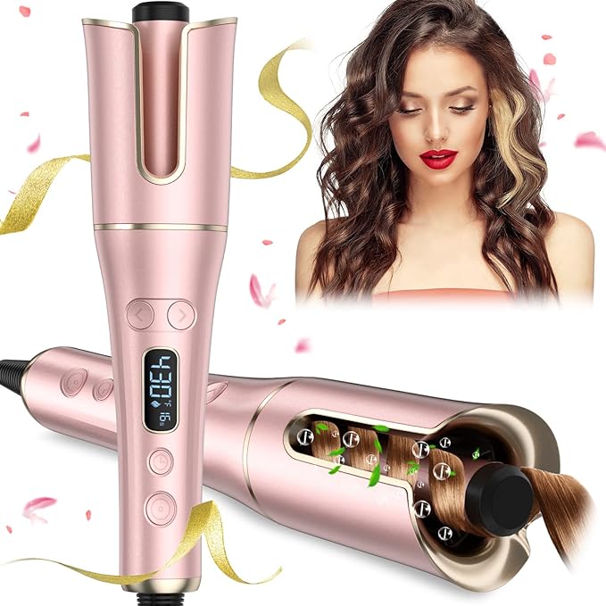 Automatic Curling Iron, Auto Hair Curlers with 1" Large Rotating Barrel & LCD Display, 4 Temps 3 Timer Curling Iron with Dual Voltage, Auto Shut-Off Spin Iron Fast Heating for Hair Styling