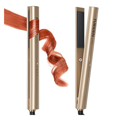 Furiden Hair Curling Iron, Round Barral for Easy Curls and No Crease on Hair, Long Plates Hair Curlers for Thick Hair
