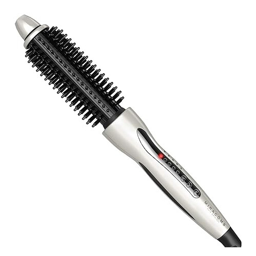 MIRACOMB Hair Curler Straightening Brush Ceramic Tourmaline Cool Touch PRO Multi Styler with 5 Heat Adjustments 1 Inch Barrel Auto Shut Off, Pearl White (Package May Vary)