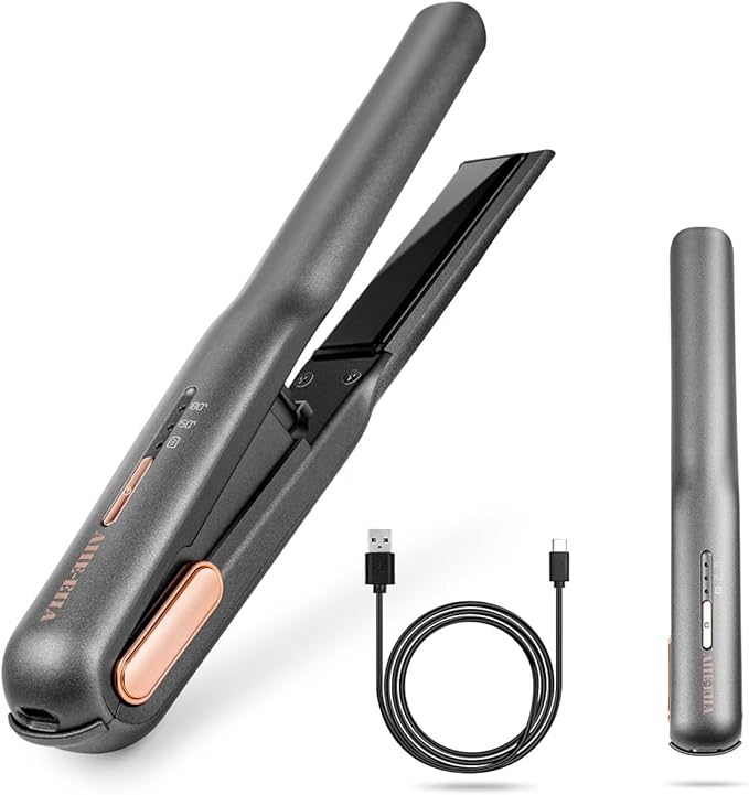 Hair Straightener, Cordless Straightener, Portable Flat Iron for Hair, USB-C Rechargeable Ceramic Mini Flat Iron, Adjustable Temperature, Travel Size