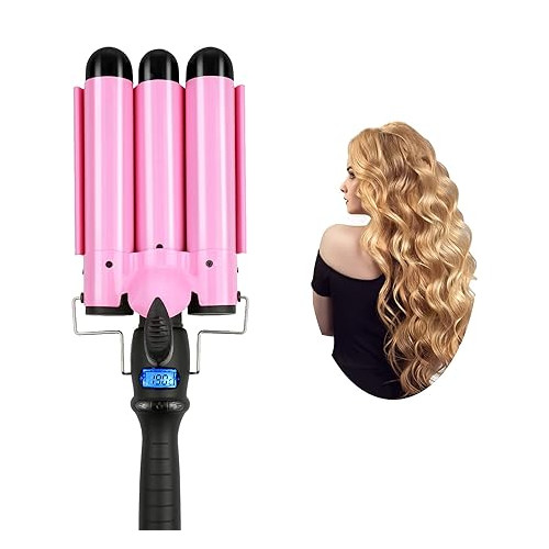 3 Barrel Curling Iron Wand 1.25 Inch 32mm Hair Crimper Hair Waver with LCD Temp Display Ceramic Tourmaline Crimper Hair Iron with Dual Voltage Temperature Adjustable Heat Up Quickly
